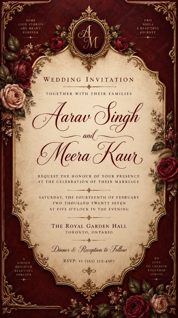 Royal Burgundy invitation sample